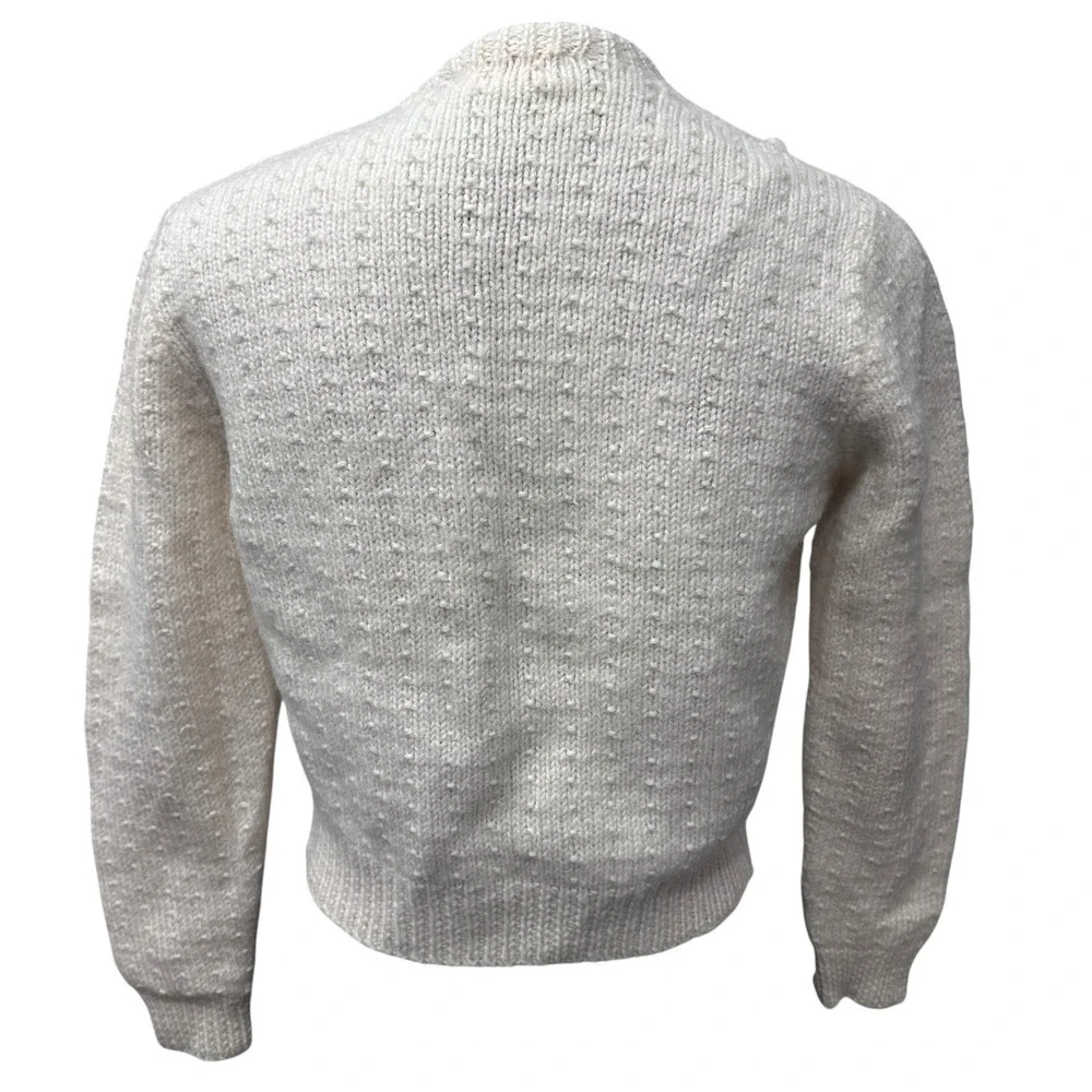 Vtg Hand Knitted 100% Wool Women Cardigan Sweater 3D Crochet Flowers Sz Small - Picture 5 of 8